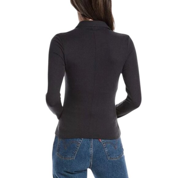 rag & bone Lea Polo Shirt Long Sleeves 5 Buttons Black Size Large MSRP $158 NWT - Picture 2 of 15